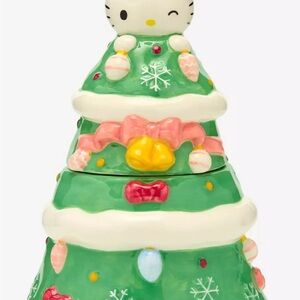 Blue Sky Hello Kitty Christmas Tree Ceramic Cookie Jar New